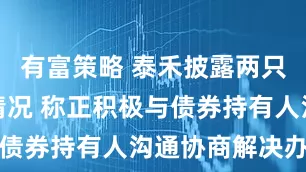 有富策略 泰禾披露两只违约债券情况 称正积极与债券持有人沟通协商解决办法