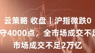 云策略 收盘丨沪指微跌007%险守4000点，全市场成交不足2万亿